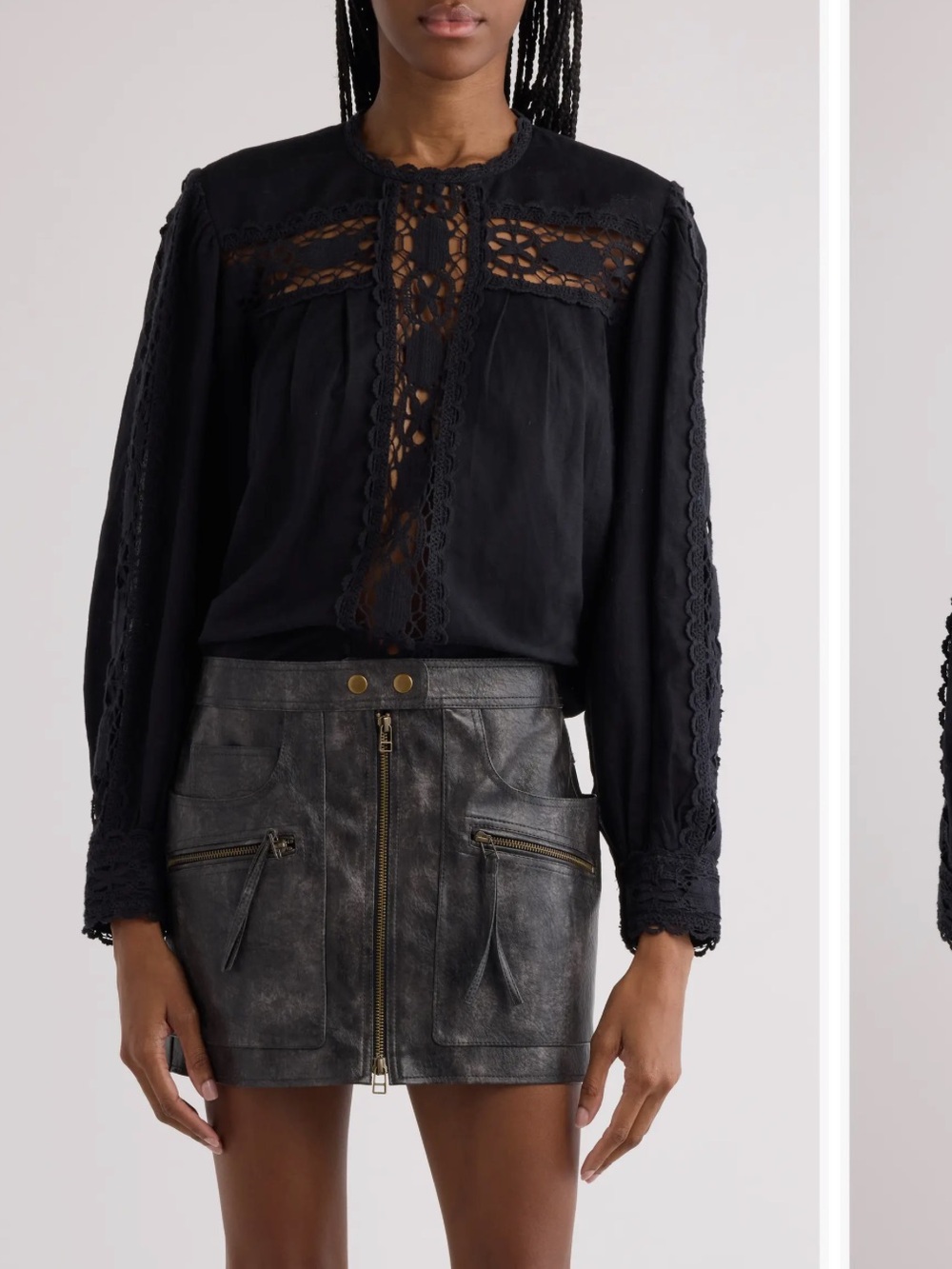 Isabel Etolie Marant Valmira Crochet Detail Linen & Cotton Top
